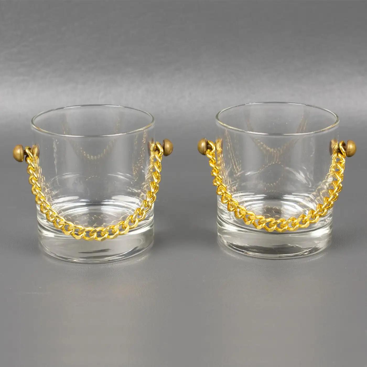 Barware Cocktail Set Ice Bucket and 8 Glasses with Gilded Chain, 1980s For Sale 2