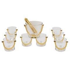 Barware Cocktail Set Ice Bucket and Glass, 9 pieces with Gilded Chain, 1980s