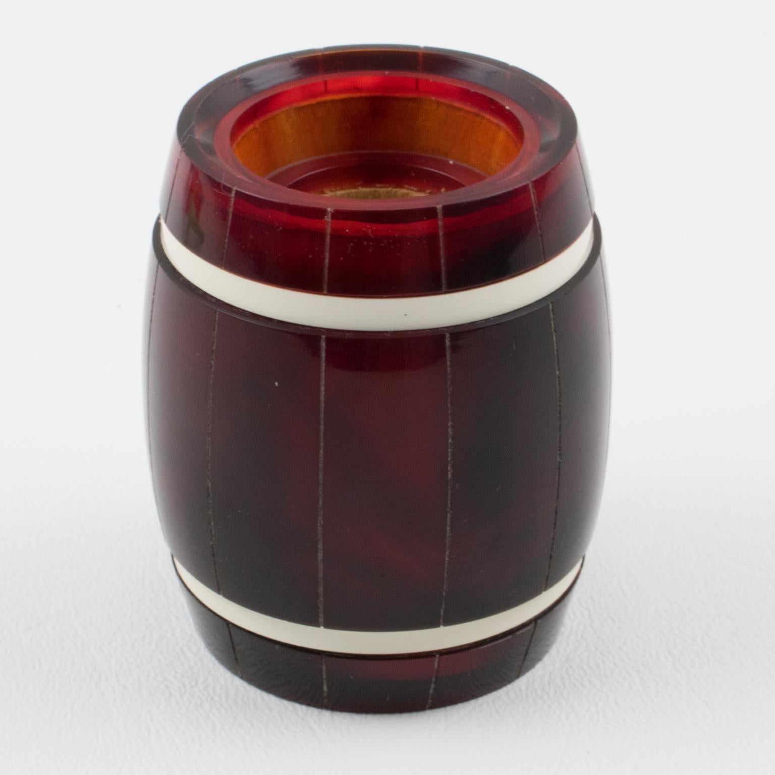 Mid-20th Century Barware Cocktail Tortoise Lucite Barrel and Multicolor Stirrers For Sale