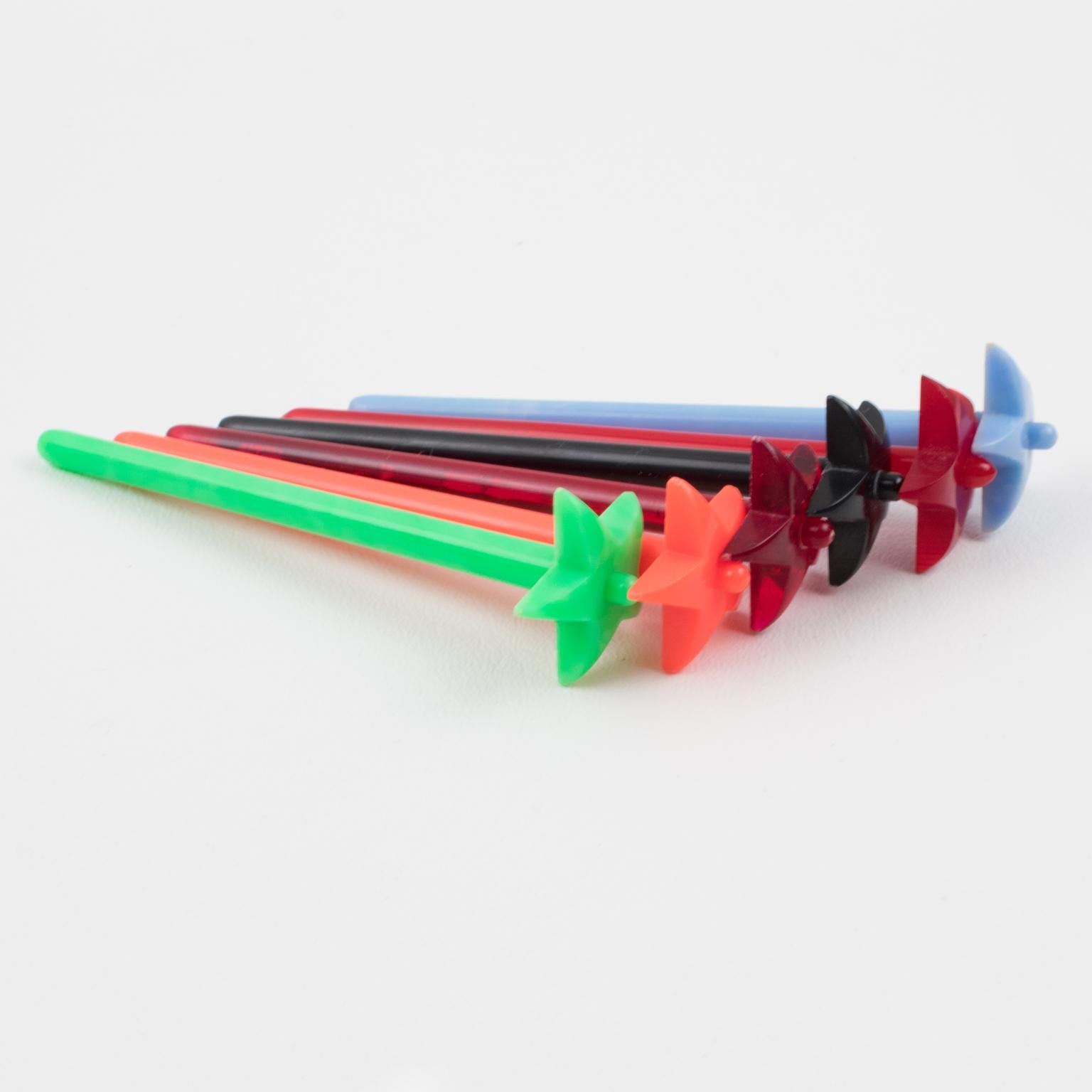 Plastic Barware Cocktail Tortoise Lucite Barrel and Multicolor Stirrers For Sale