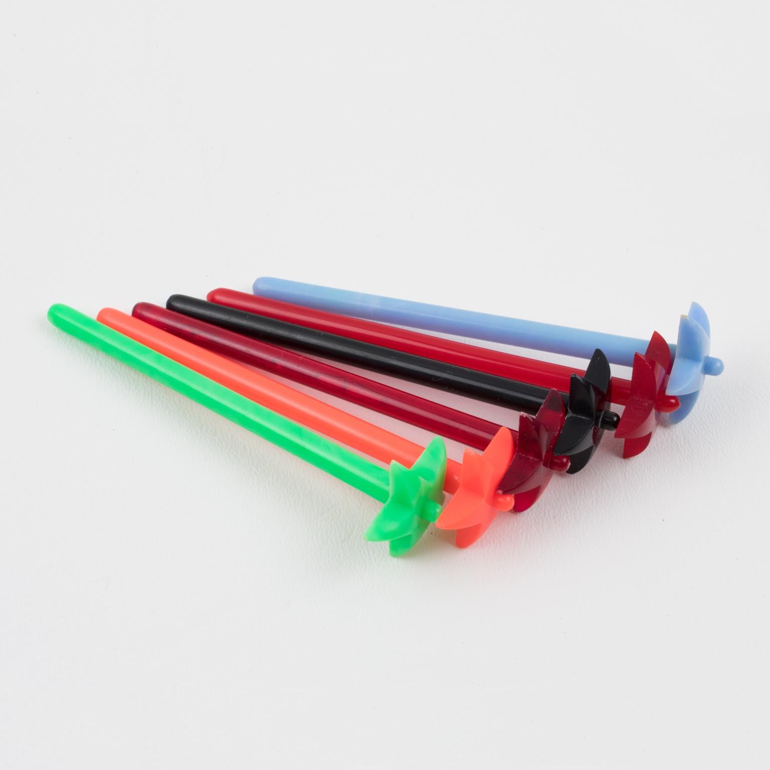 Barware Cocktail Tortoise Lucite Barrel and Multicolor Stirrers For Sale 1