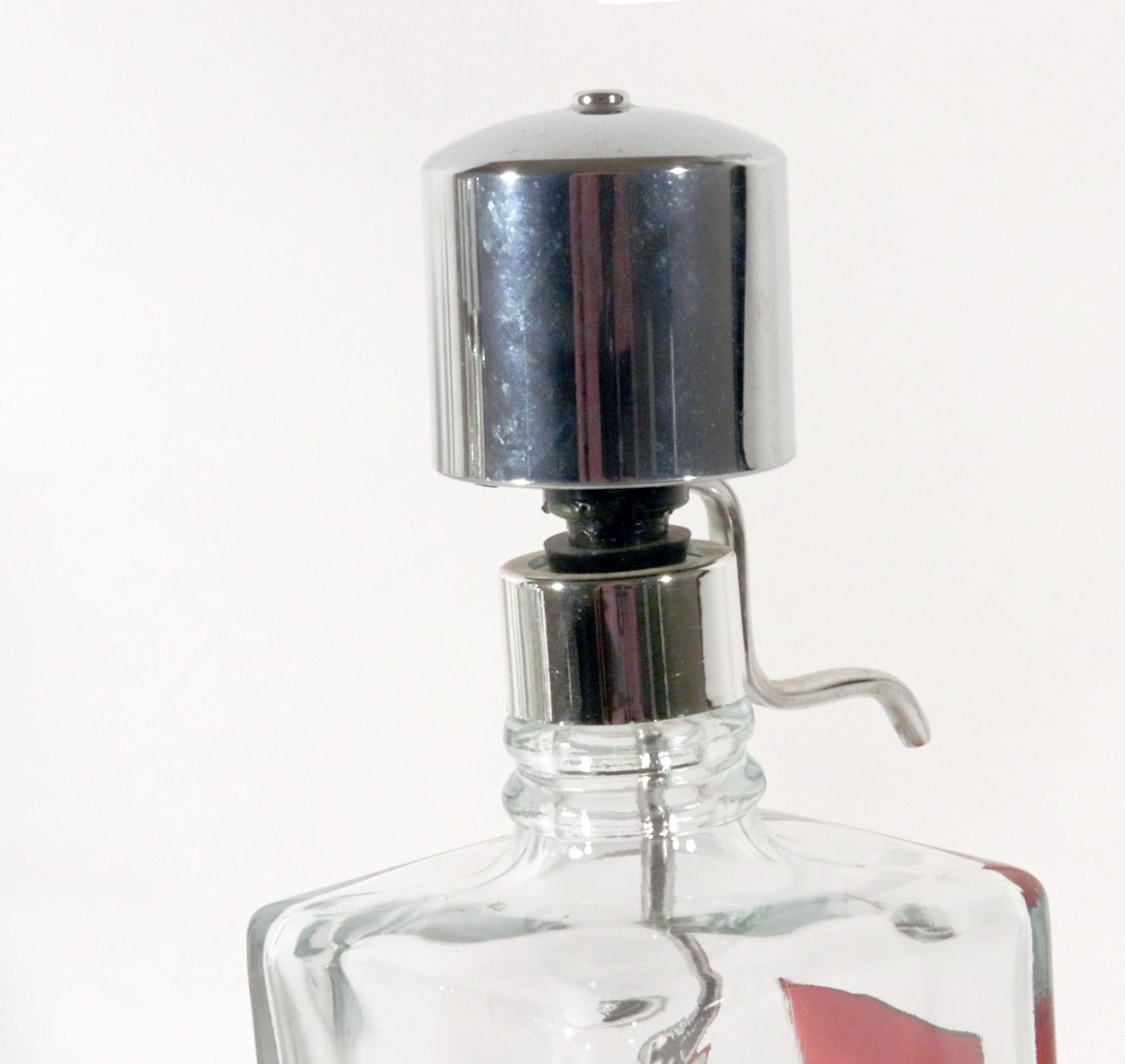 Barware Glass Liquor Dispenser Bottles on Lucite Base, Mid-Century Modern 2