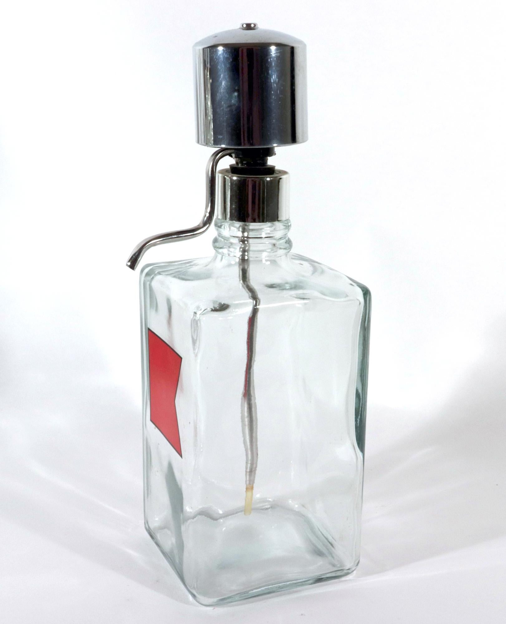 Barware Glass Liquor Dispenser Bottles on Lucite Base, Mid-Century Modern 3
