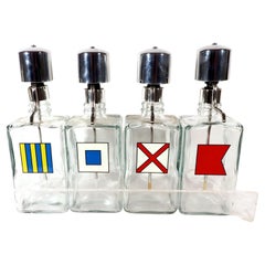Barware Glass Liquor Dispenser Bottles on Lucite Base, Mid-Century Modern