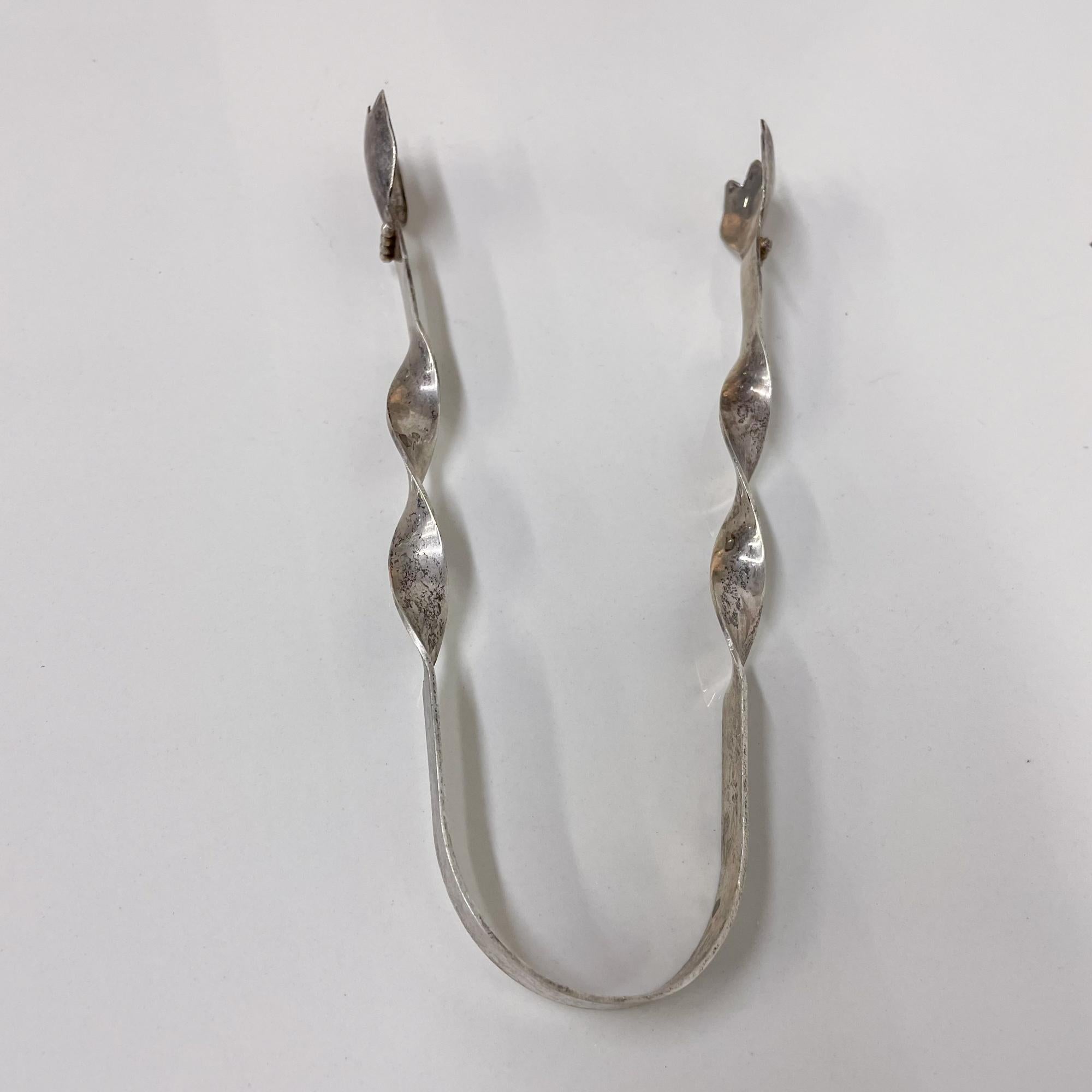 Barware Sculptural Silverplated Ice Tongs Style William Spratling Taxco Mexico In Good Condition In Chula Vista, CA