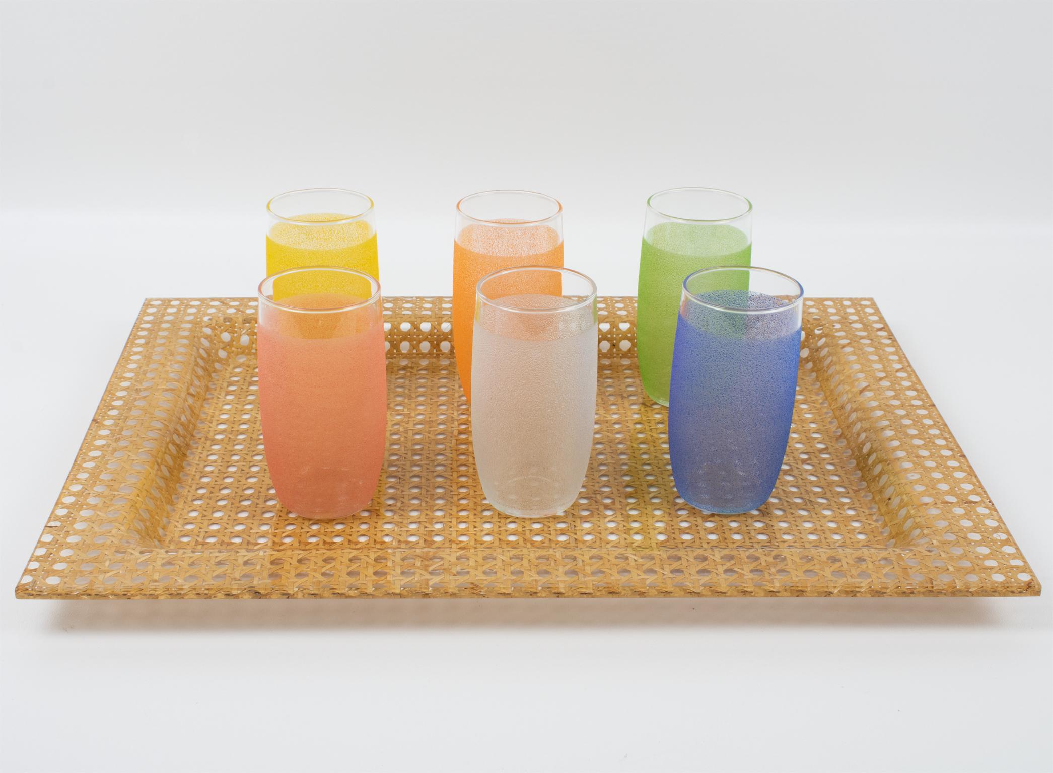Italian Serving Bar Tray Lucite and Wicker, circa 1970 For Sale
