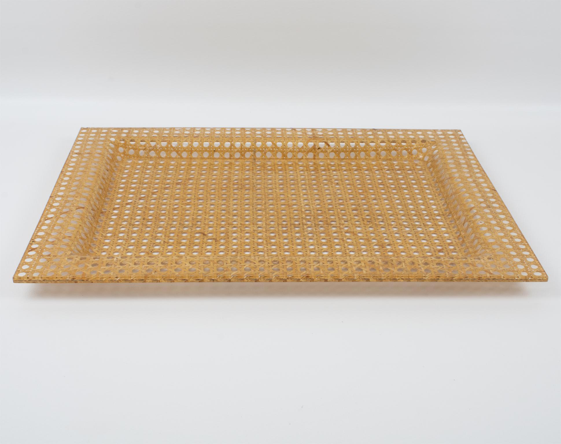 Serving Bar Tray Lucite and Wicker, circa 1970 In Excellent Condition For Sale In Atlanta, GA