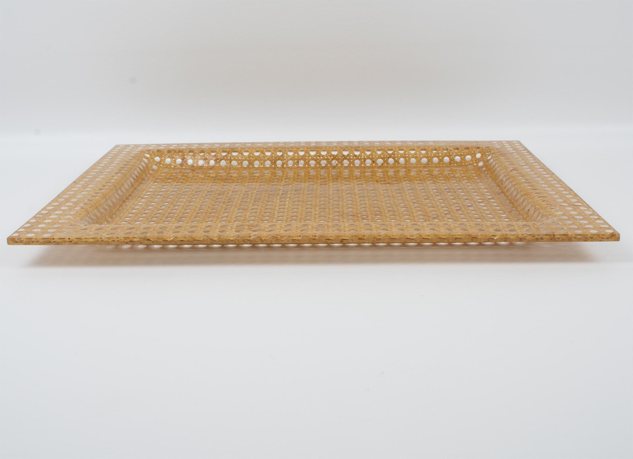 Late 20th Century Serving Bar Tray Lucite and Wicker, circa 1970 For Sale