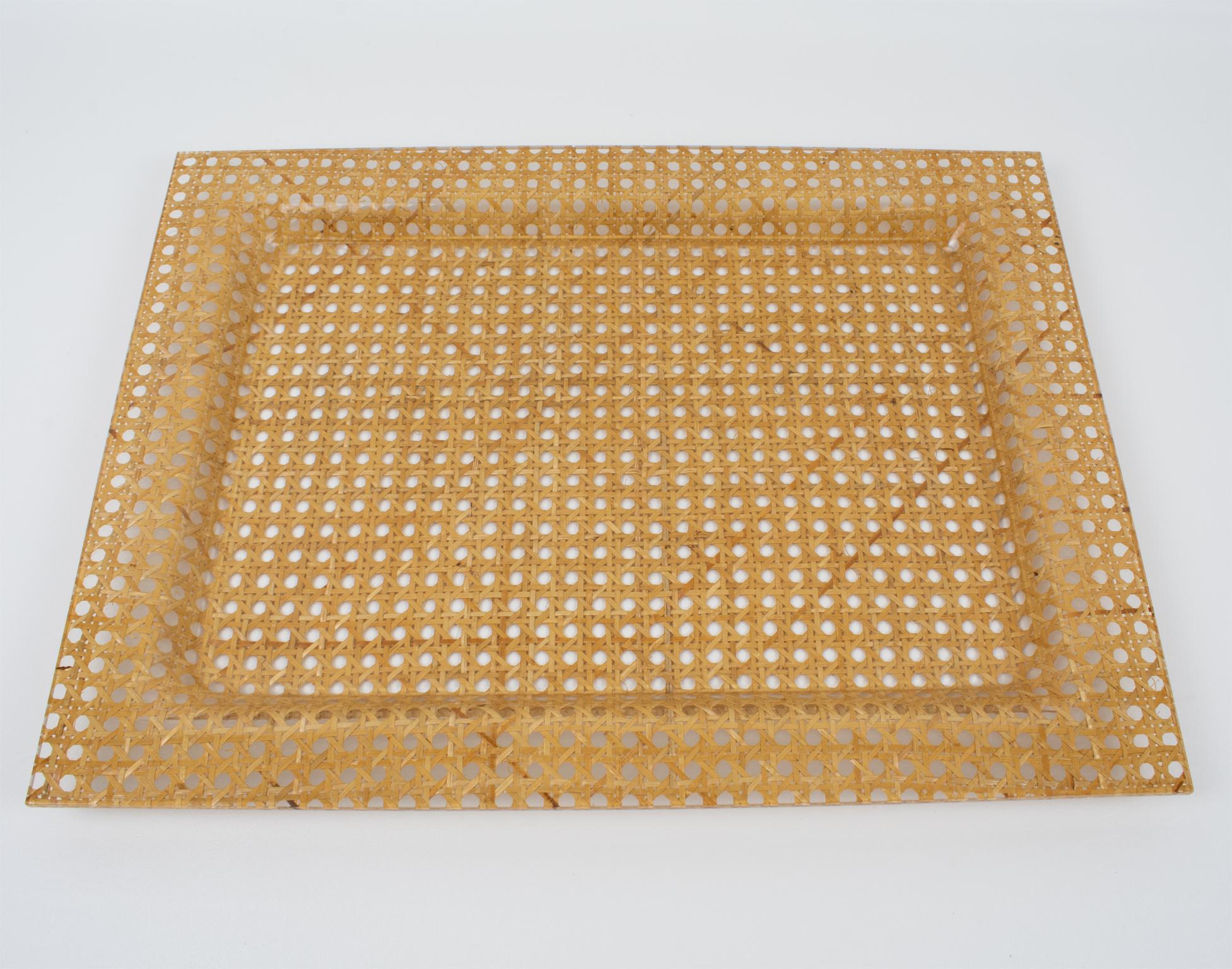 Serving Bar Tray Lucite and Wicker, circa 1970 For Sale 1