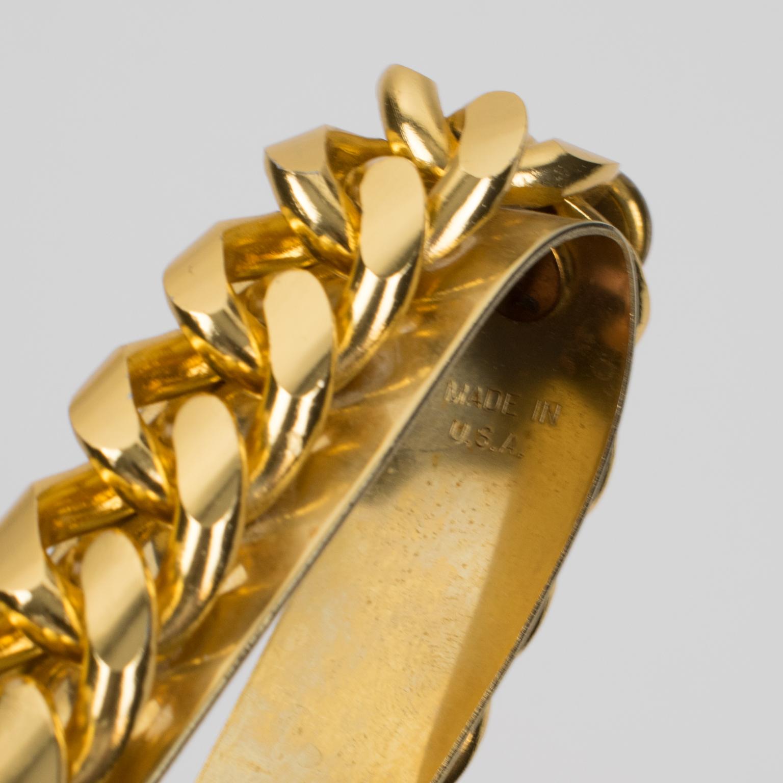 Ensemble de bar et huit verres à glace et verres à cocktail avec chaîne en aluminium doré en vente 11