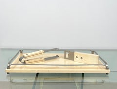 Barware Set Tray, Tongs and Corkscrew in Goatskin & Steel by Aldo Tura, Italy