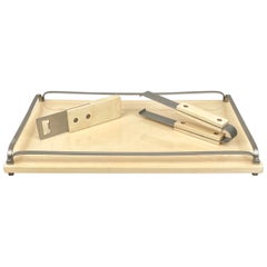 Barzubehör-Set aus Tablett, Zange und Korkenzieher aus Ziegenleder und Stahl von Aldo Tura, Italien