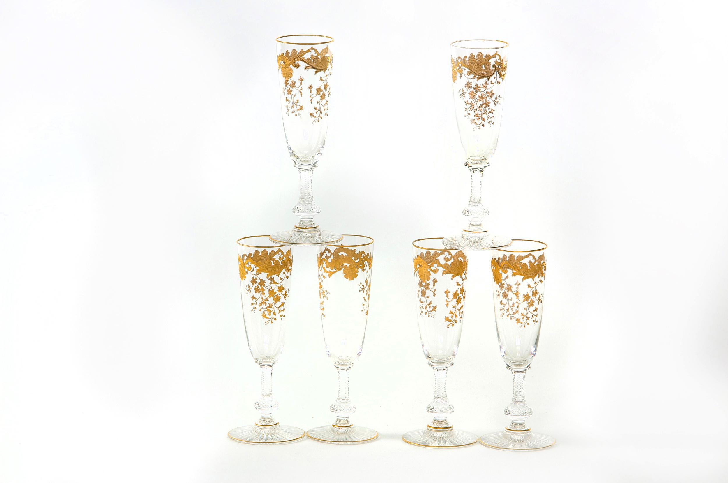 Barware / Tableware Crystal / Gold Flute Service In Good Condition In Tarry Town, NY