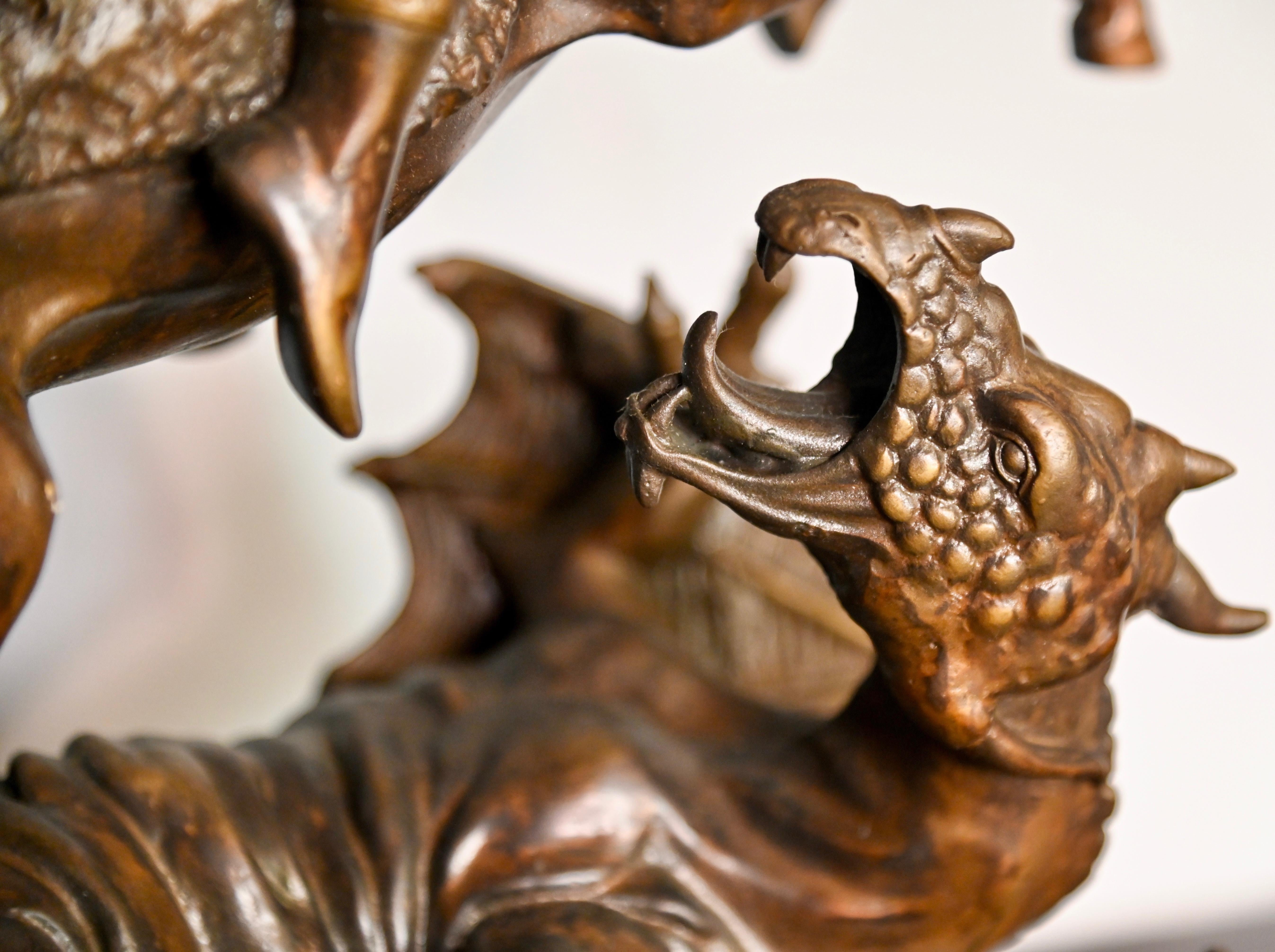 Barye Antoine-Louis Bronze of St. Michael Fighting the Dragon 6