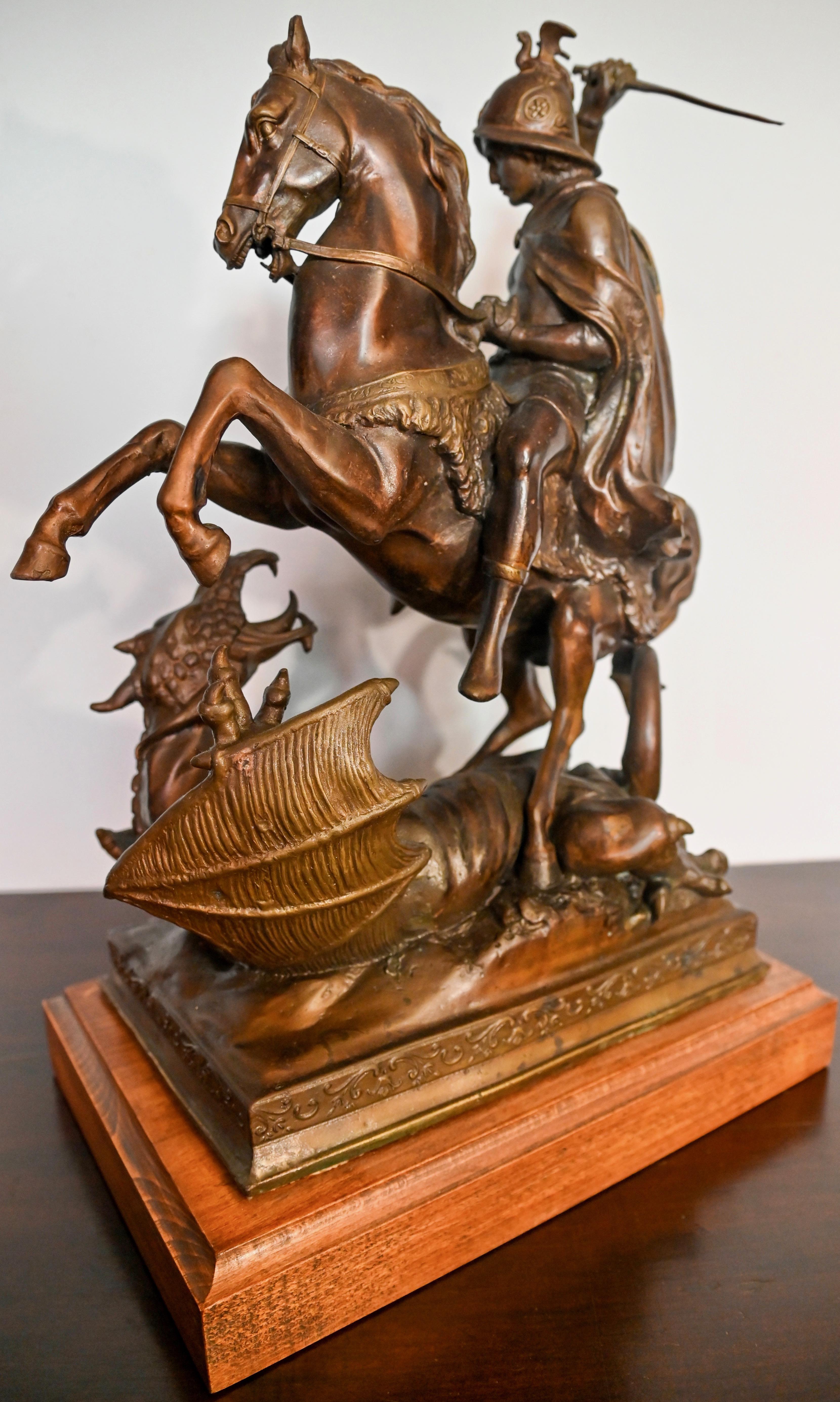 Romantic Barye Antoine-Louis Bronze of St. Michael Fighting the Dragon
