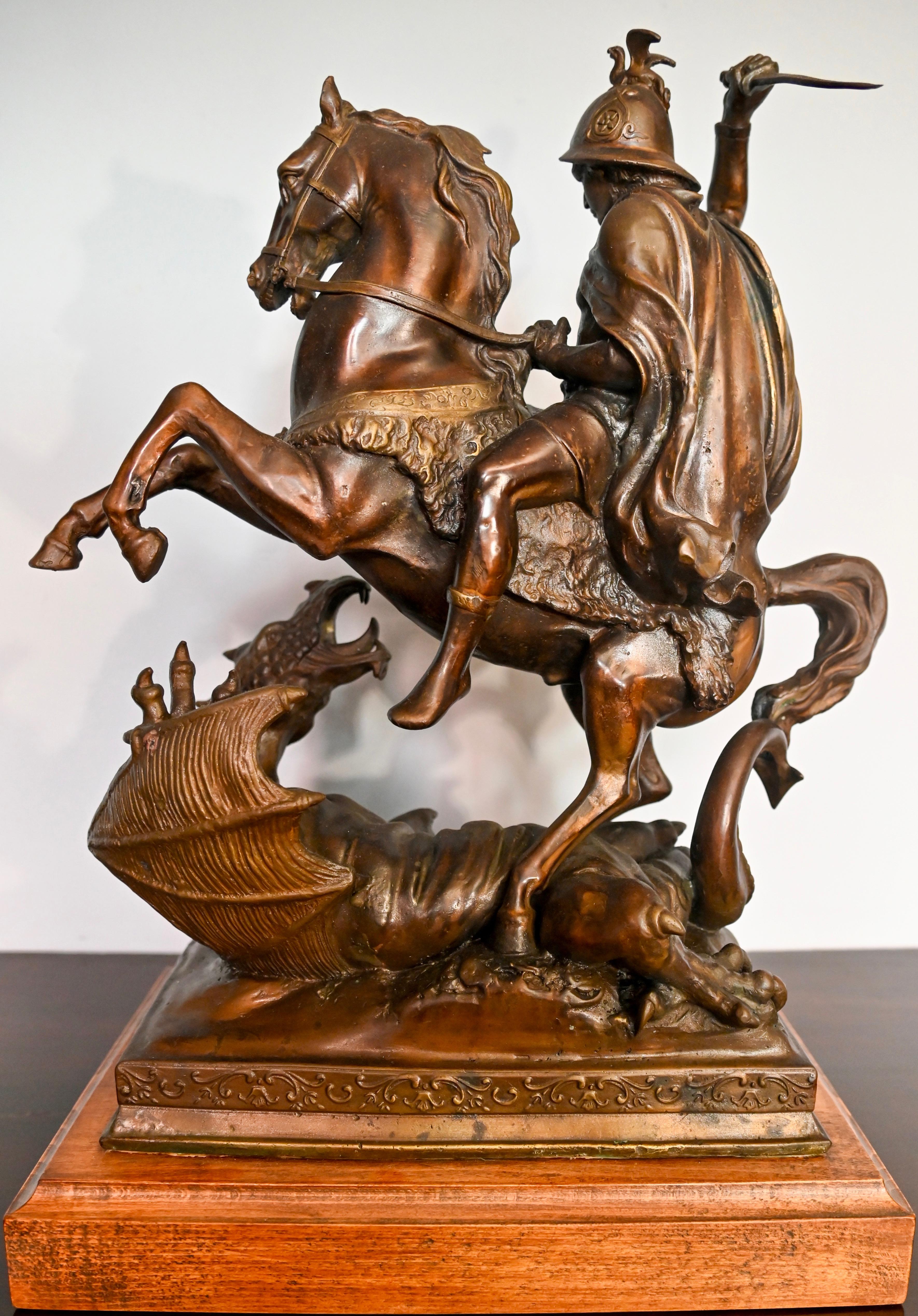 French Barye Antoine-Louis Bronze of St. Michael Fighting the Dragon