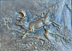 BARYE - Bronze-Basrelief, Weißwedelhirsch