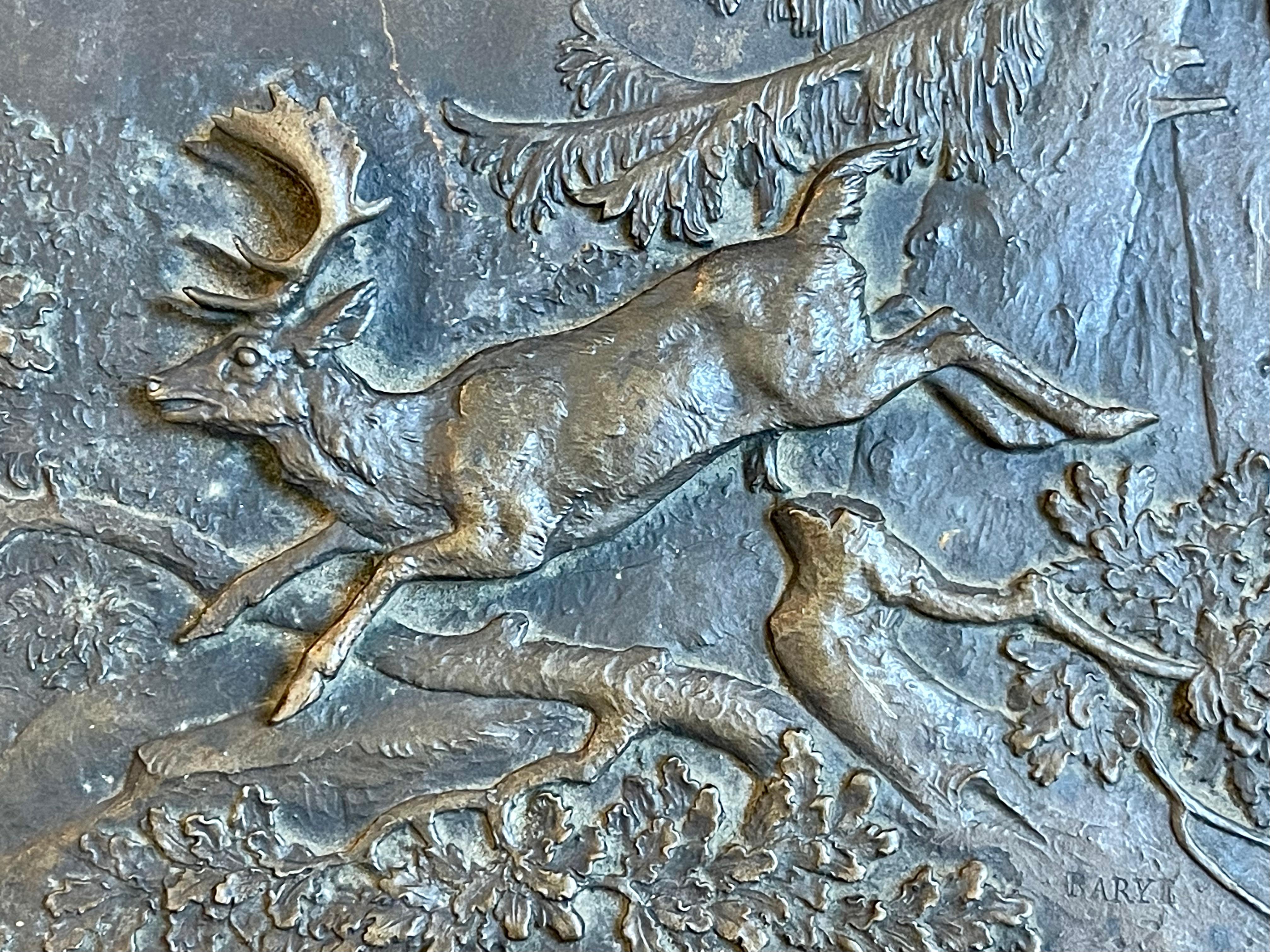 French BARYE - Bronze Bas Relief, White-tailed Deer For Sale