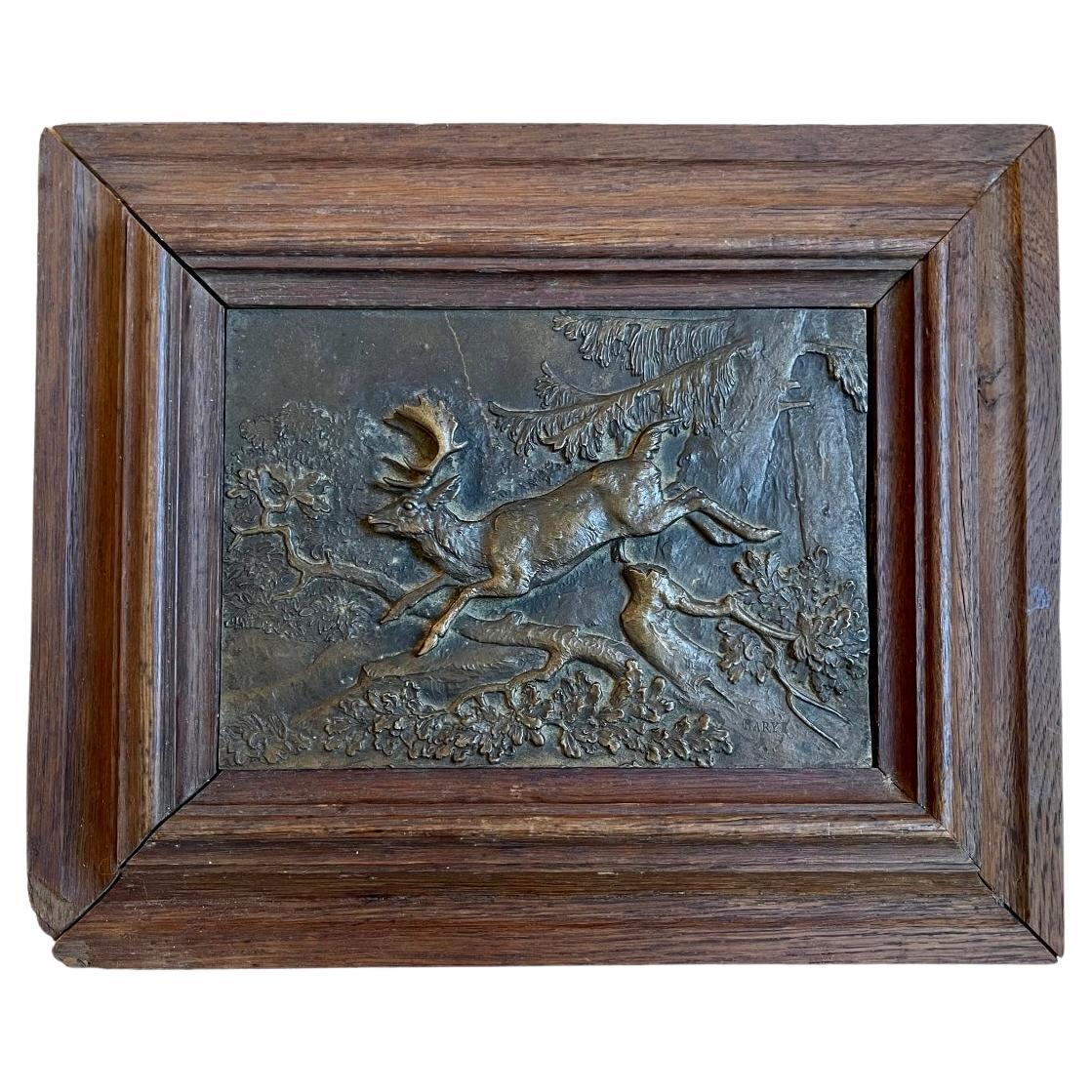 BARYE - Bronze Bas Relief, White-tailed Deer For Sale