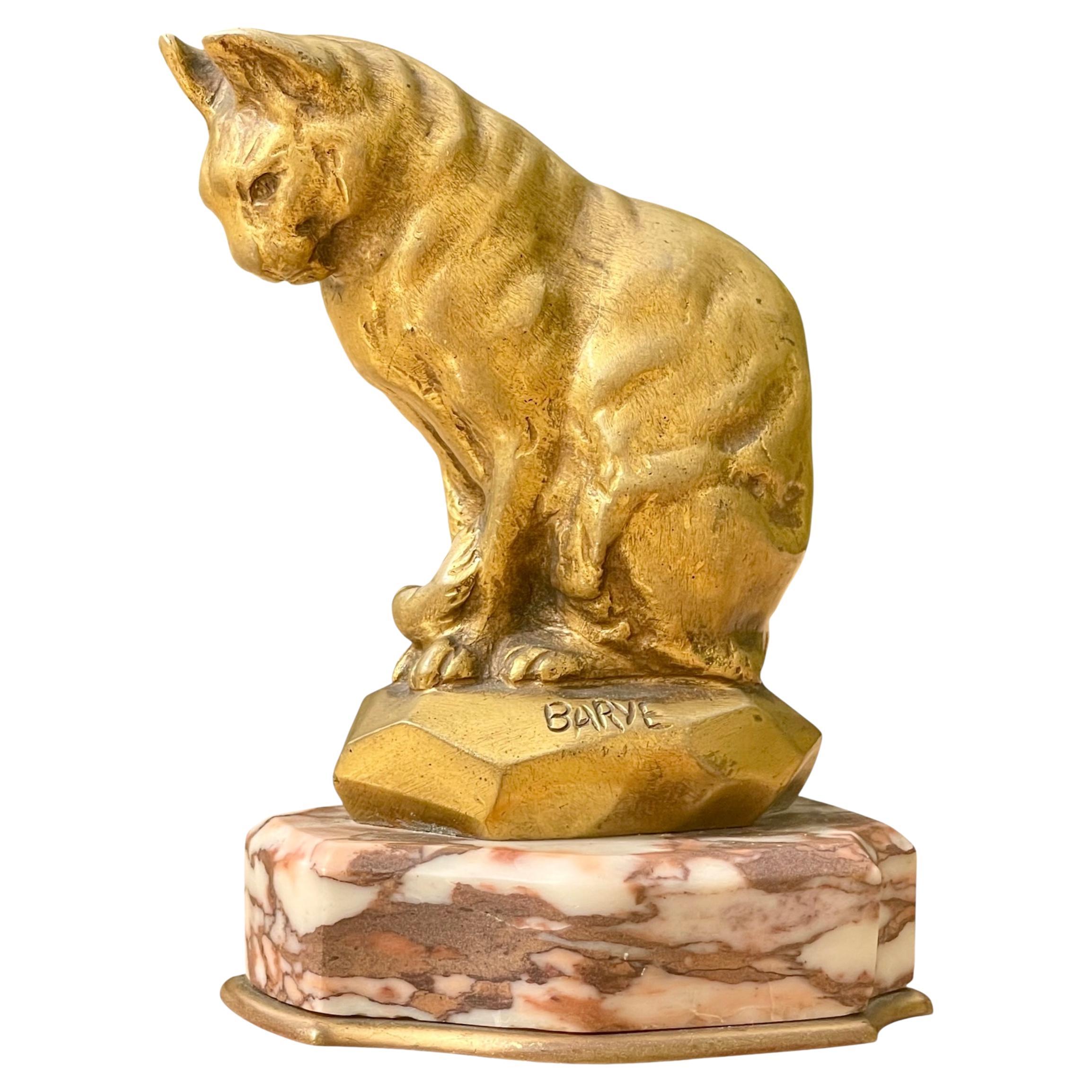 Barye - Bronze, Seated Cat en vente