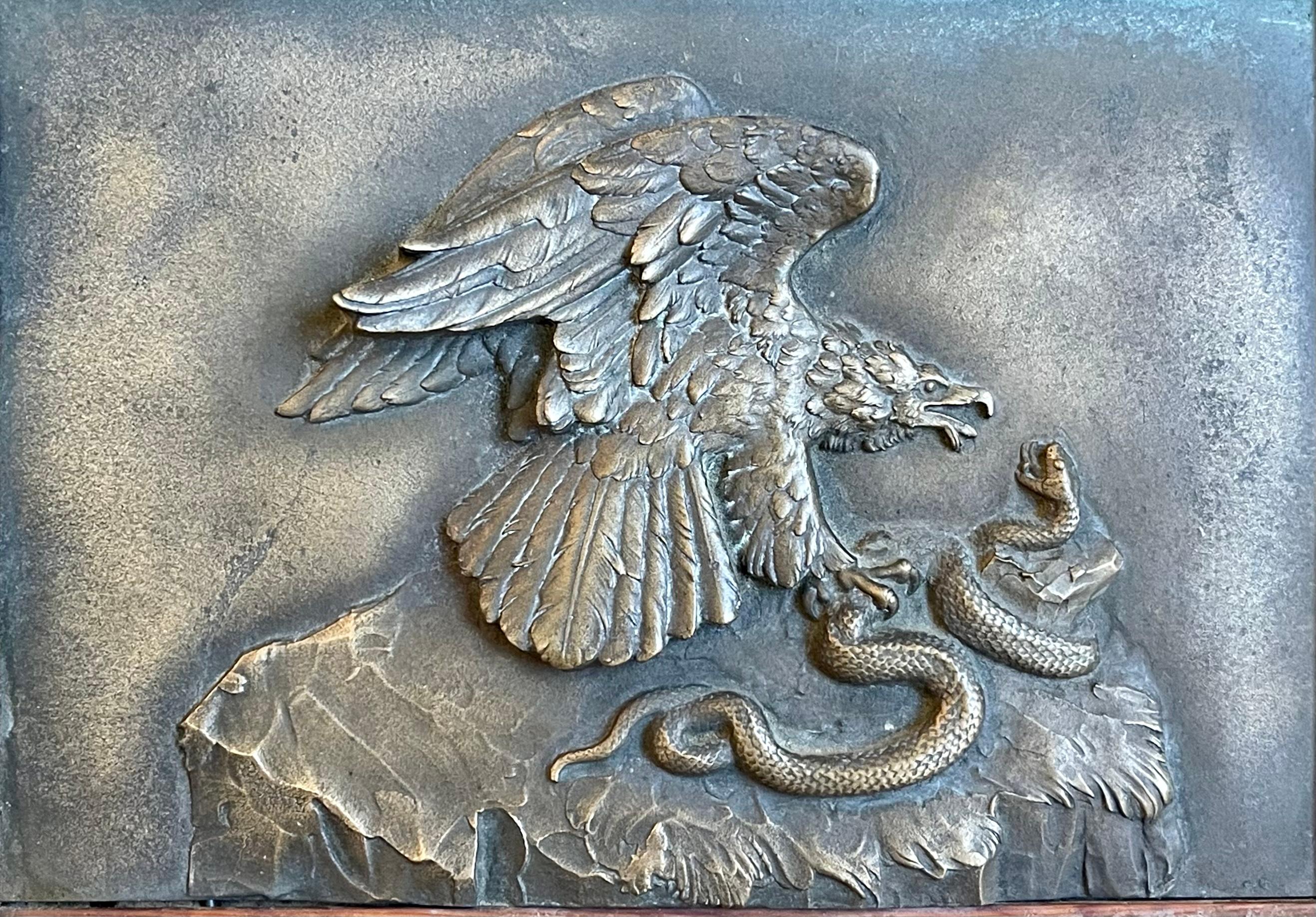 French Barye - Royal Eagle And Serpent, Bronze Bas Relief , XIXth For Sale