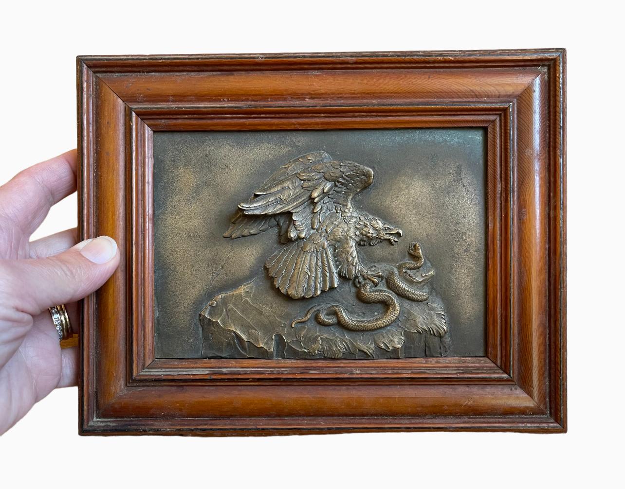 19th Century Barye - Royal Eagle And Serpent, Bronze Bas Relief , XIXth For Sale