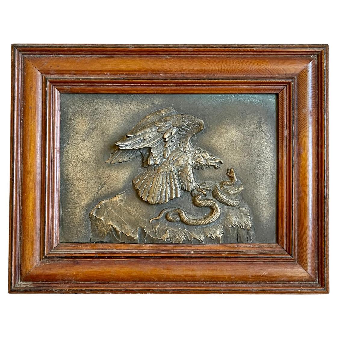 Barye - Royal Eagle And Serpent, Bronze Bas Relief , XIXth For Sale