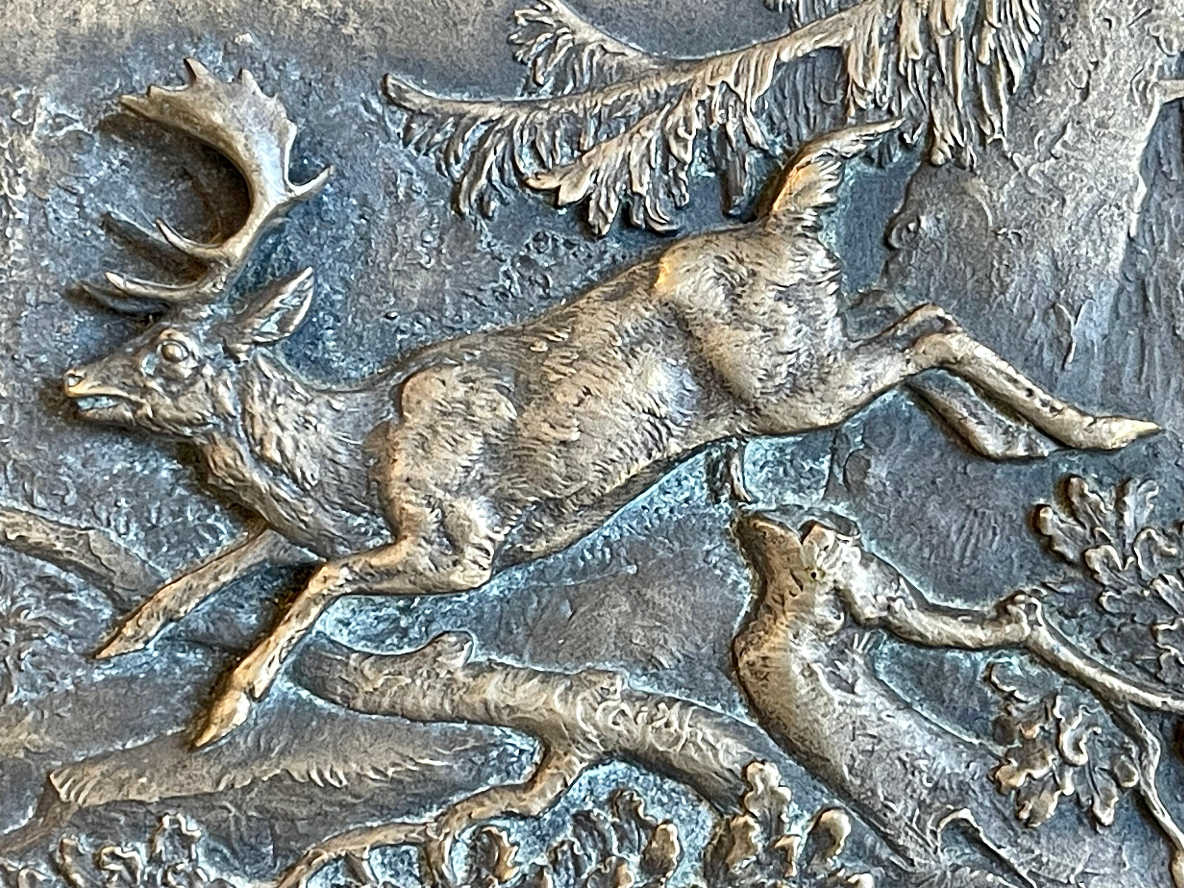 French Barye - White-tailed Deer, Bronze Bas Relief, XIXth century For Sale