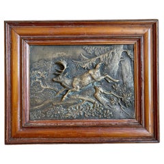 Antique Barye - White-tailed Deer, Bronze Bas Relief, XIXth century