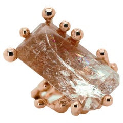 Barzaghi Rutilated Quartz Made in Italy  Grounding Rose Gold Cocktail Ring