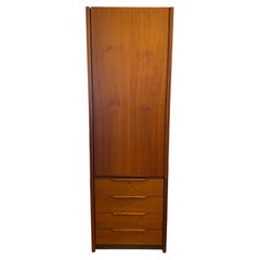 Barzilay Mid-Century Modern Two-Piece Teak Veneer Tall Cabinet with Drawer Base