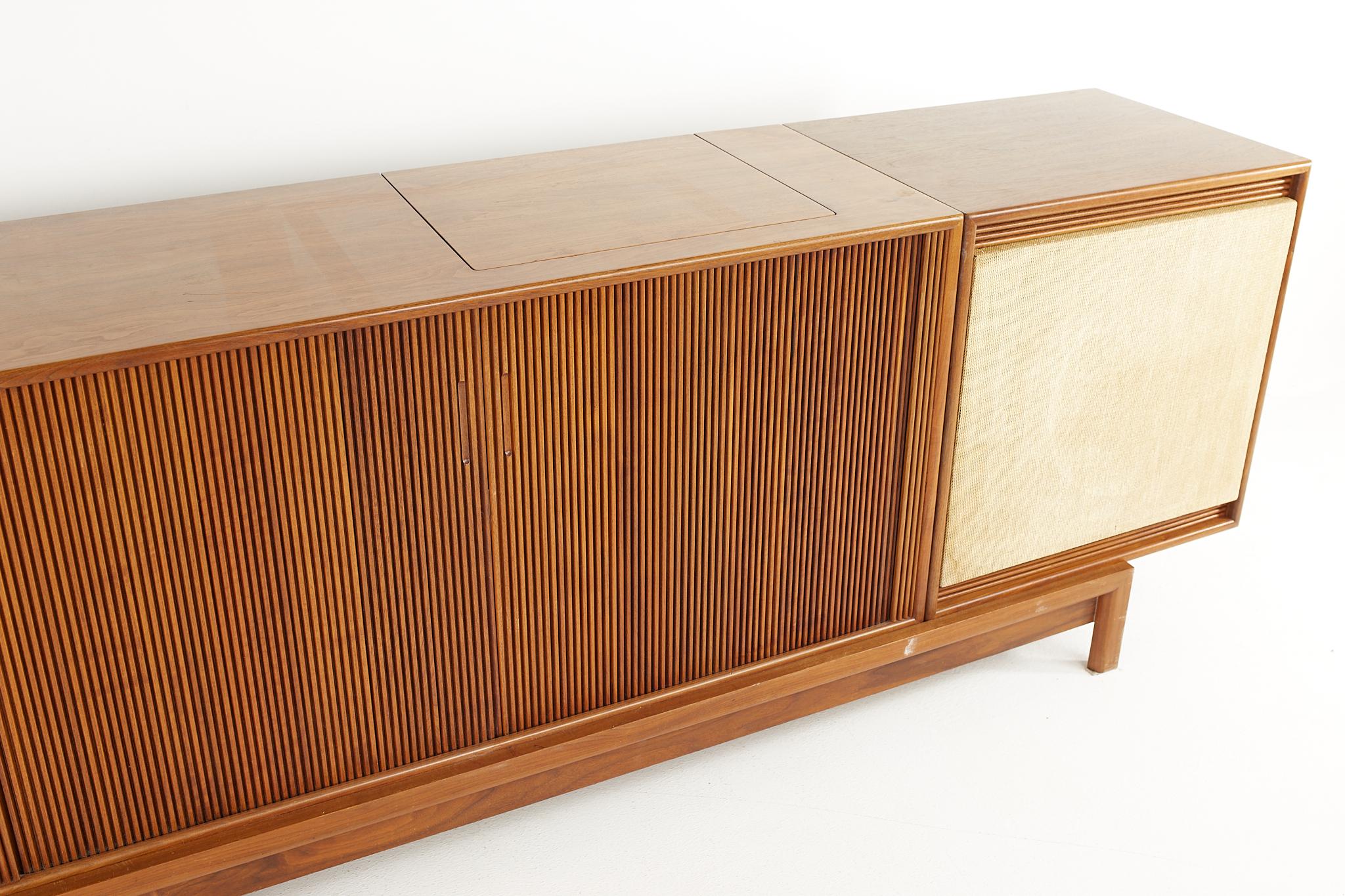 Wood Barzilay Mid Century Modular Tambour Door Stereo Console and Bar