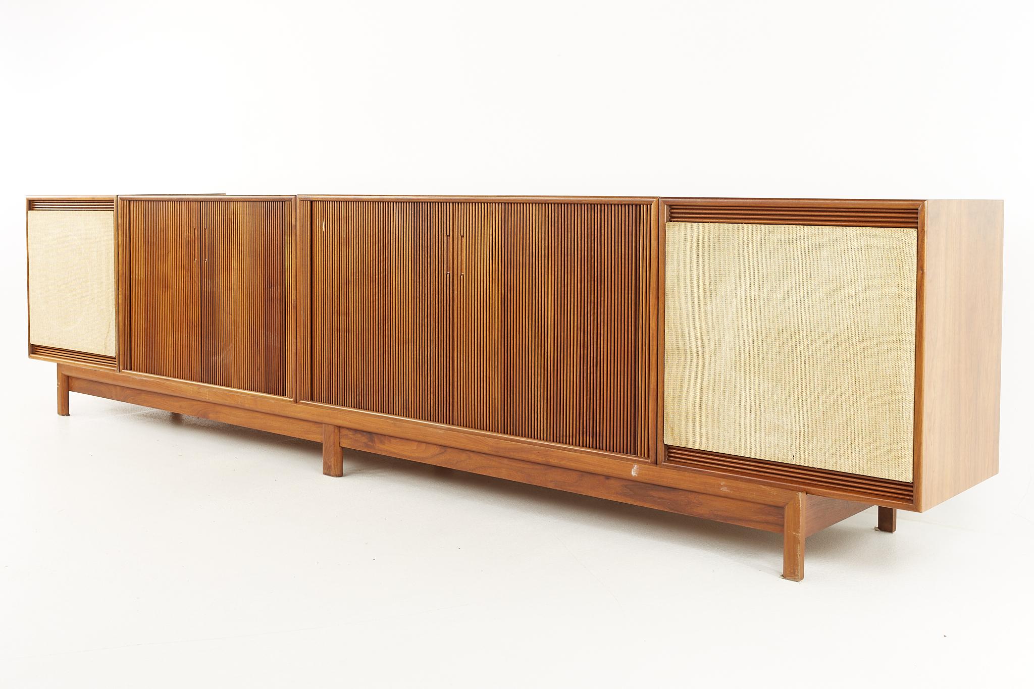 Late 20th Century Barzilay Mid Century Modular Tambour Door Stereo Console and Bar