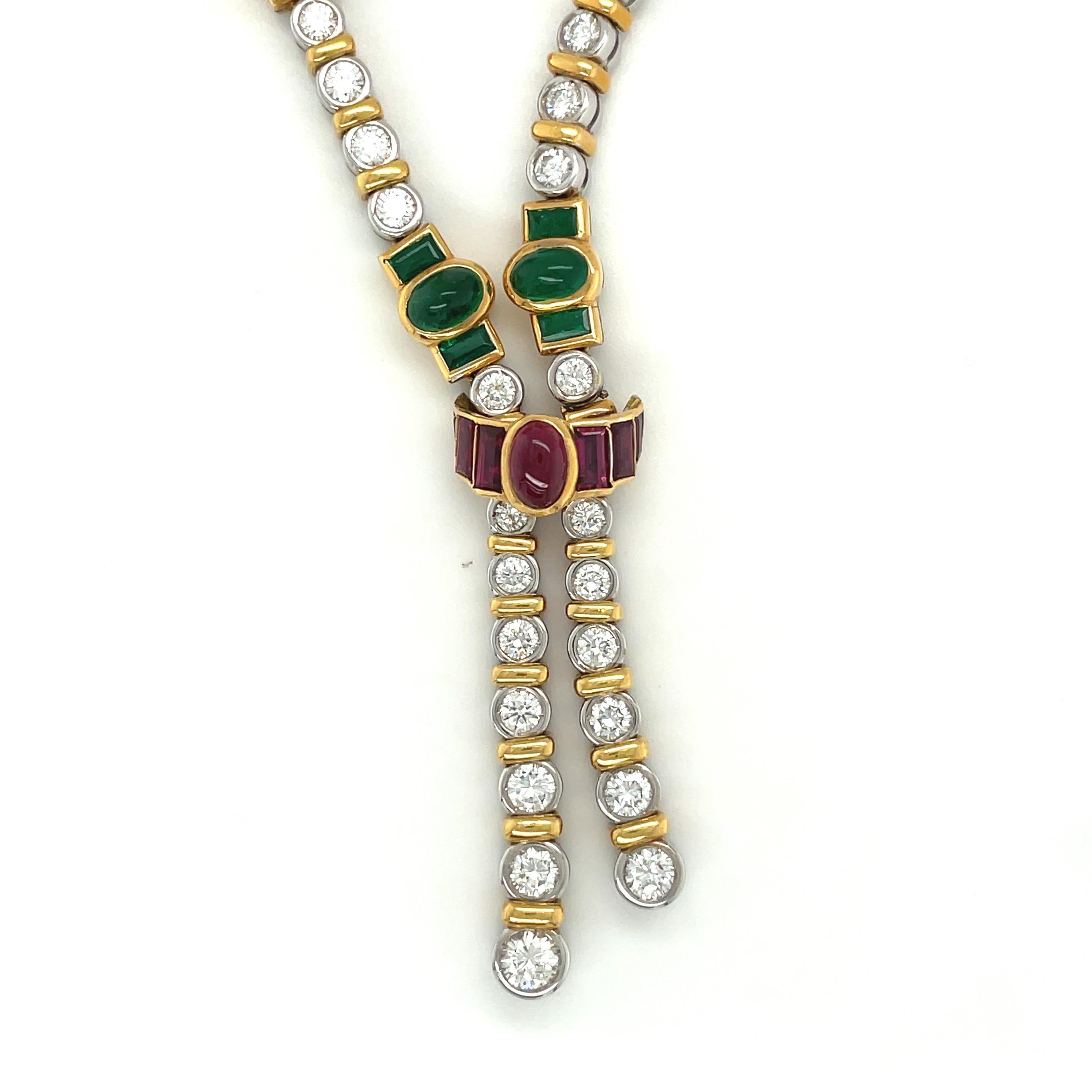 Cabochon Barzizza 18kt WG/YG Diamond 5.13ct & Gem Stones 13.73 Ct Lariat Necklace For Sale