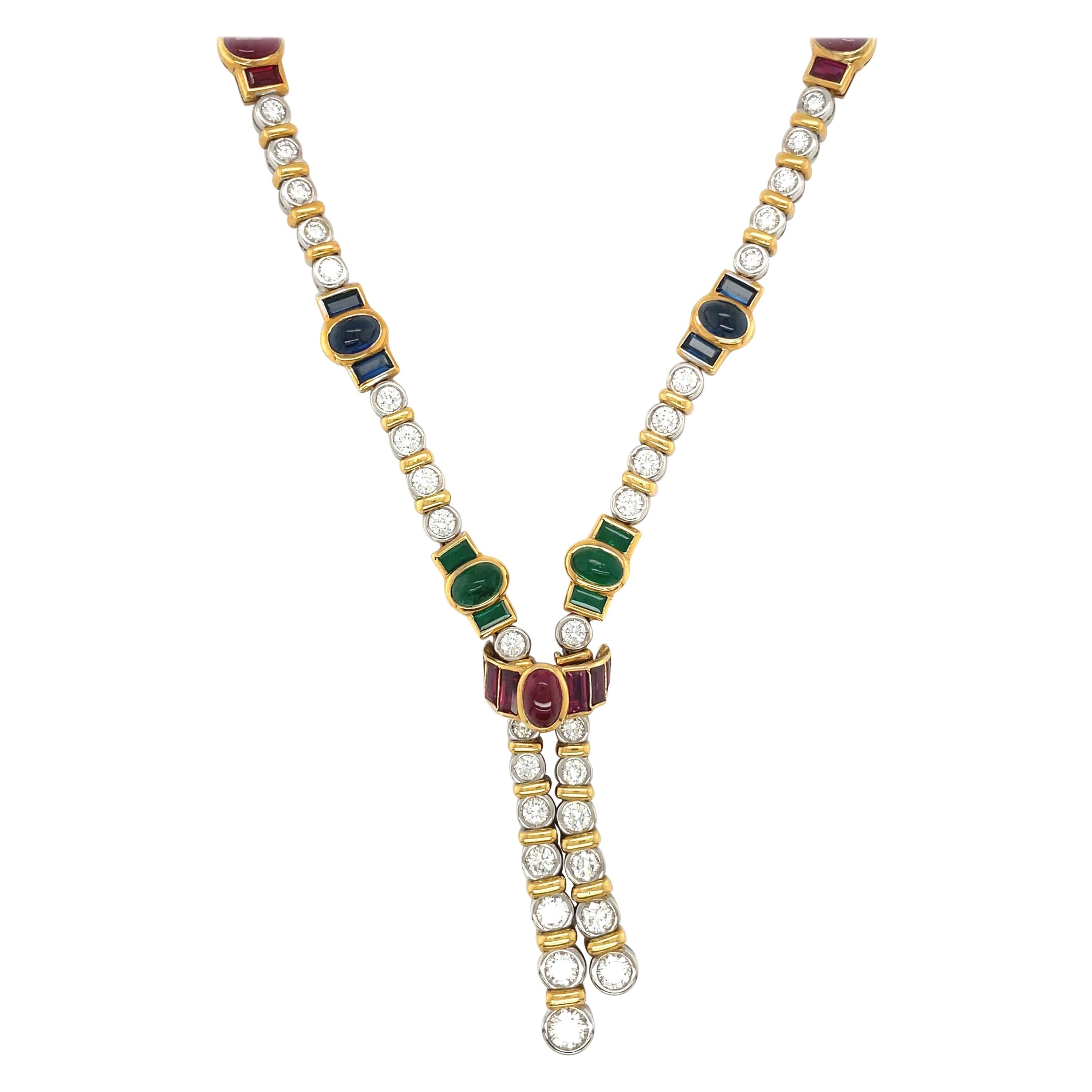Barzizza 18kt WG/YG Diamond 5.13ct & Gem Stones 13.73 Ct Lariat Necklace For Sale