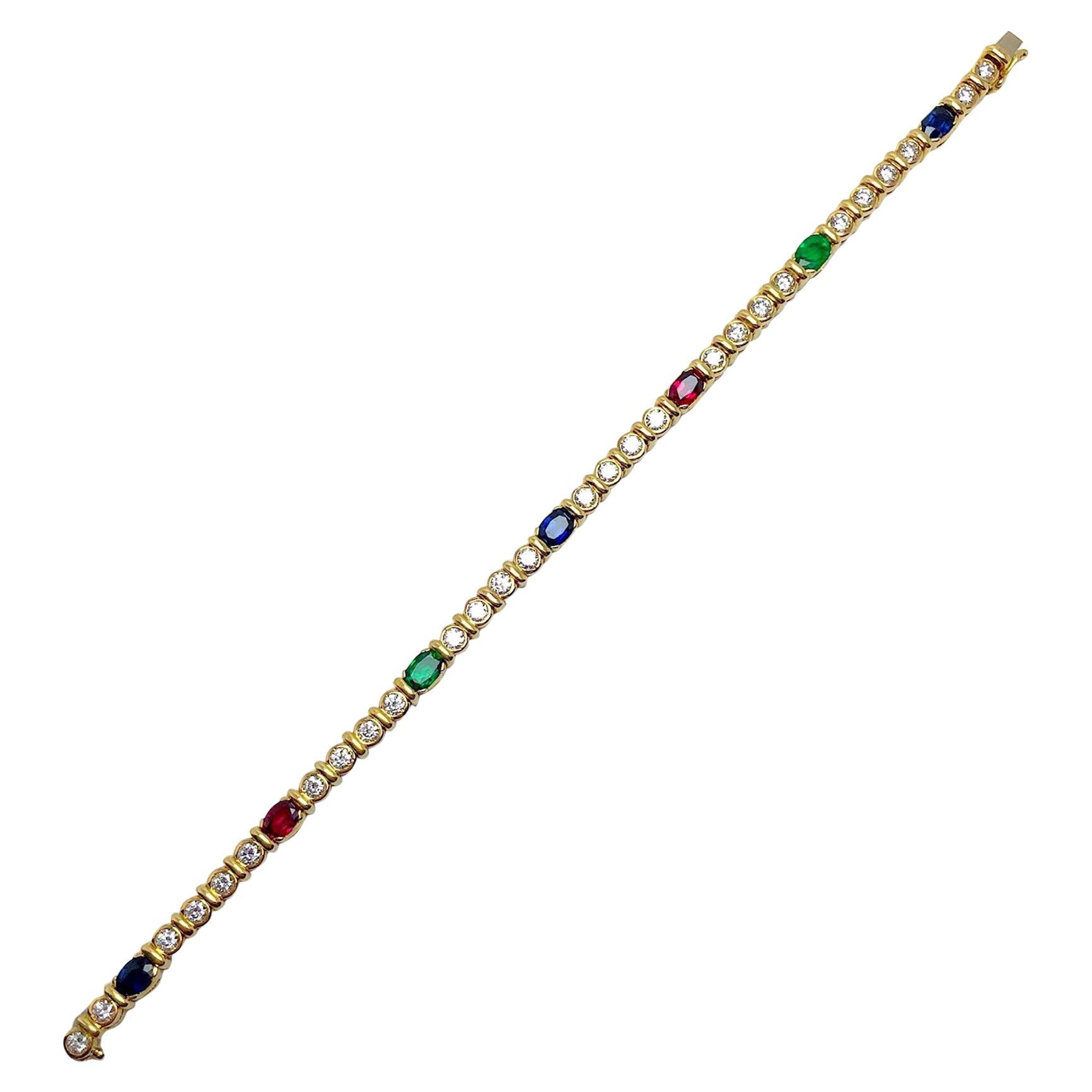Barzizza 18KT Yellow Gold Bracelet with Diamonds, Rubies, Emeralds and Sapphires For Sale