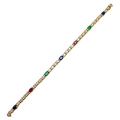 Vintage Barzizza 18KT Yellow Gold Bracelet with Diamonds, Rubies, Emeralds and Sapphires