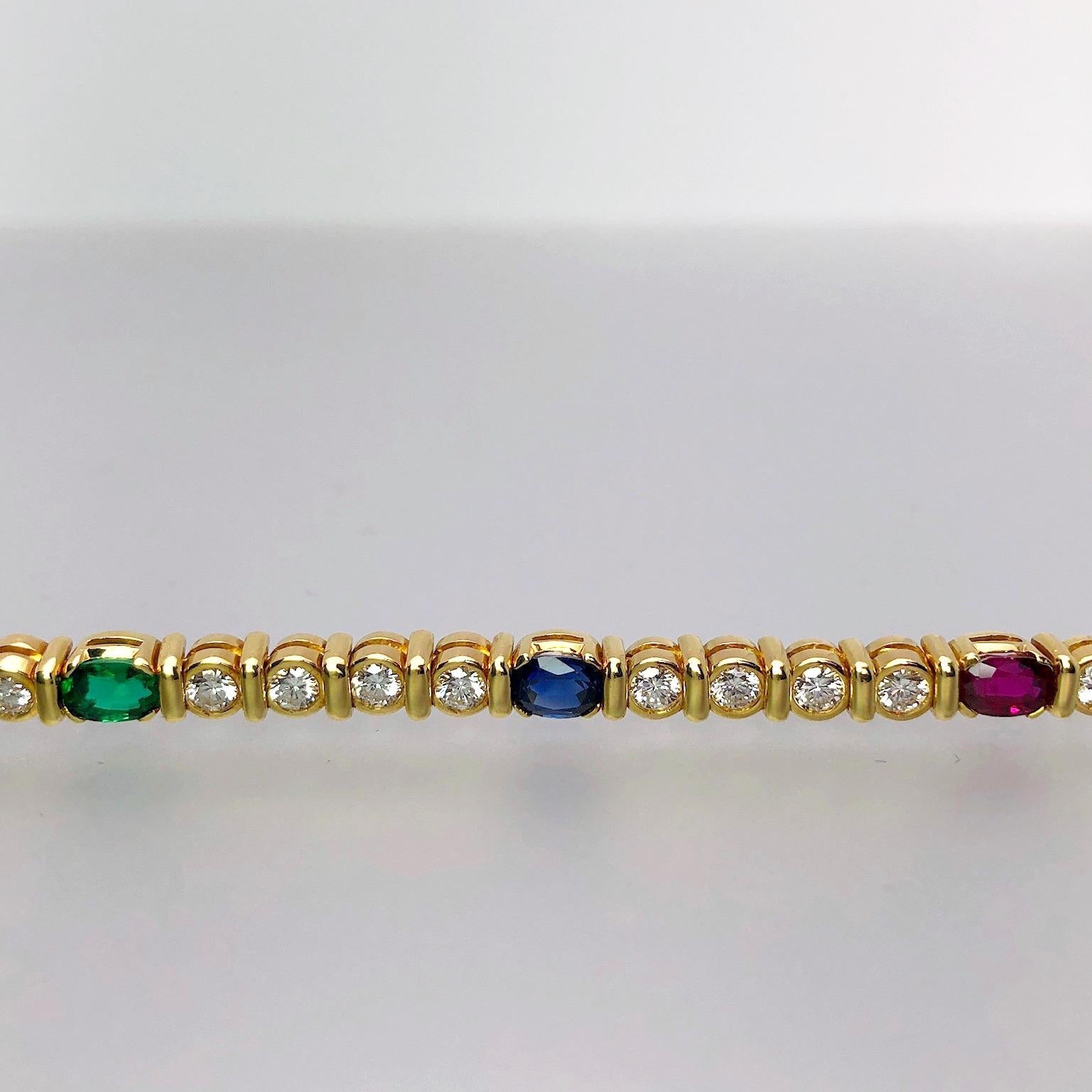 Barzizza 18KT Yellow Gold Bracelet with Diamonds, Rubies, Emeralds and Sapphires In New Condition For Sale In New York, NY