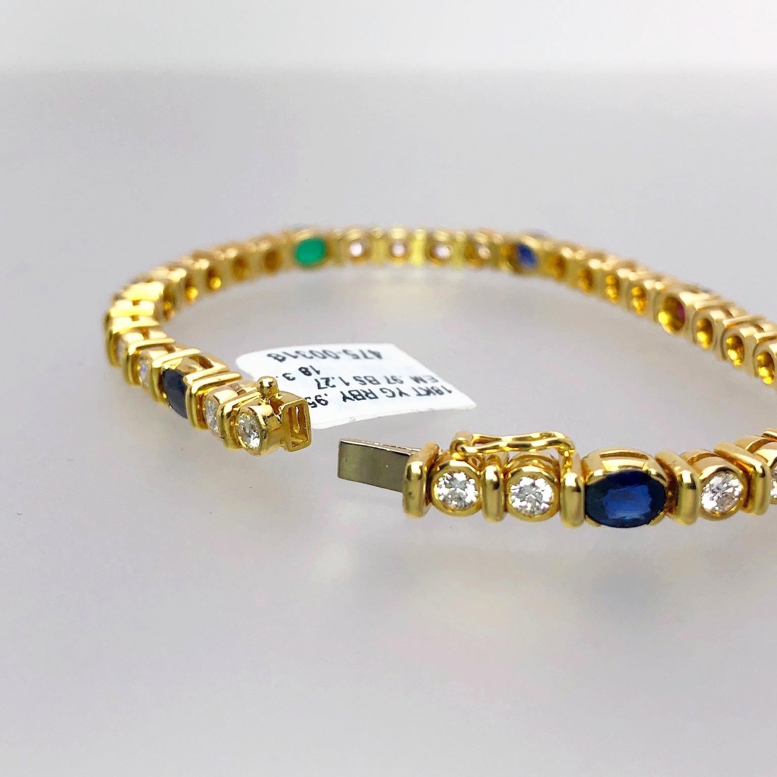 Women's or Men's Barzizza 18KT Yellow Gold Bracelet with Diamonds, Rubies, Emeralds and Sapphires For Sale