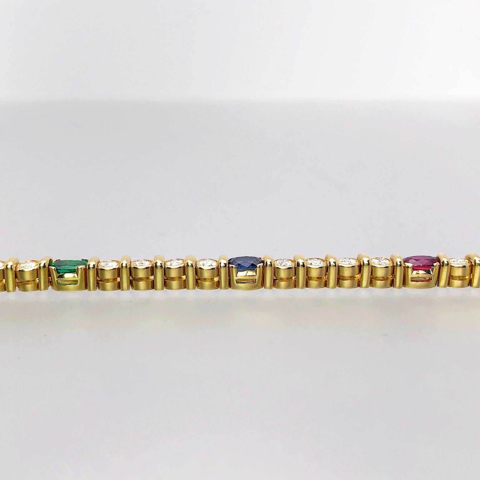 Barzizza 18KT Yellow Gold Bracelet with Diamonds, Rubies, Emeralds and Sapphires For Sale 1