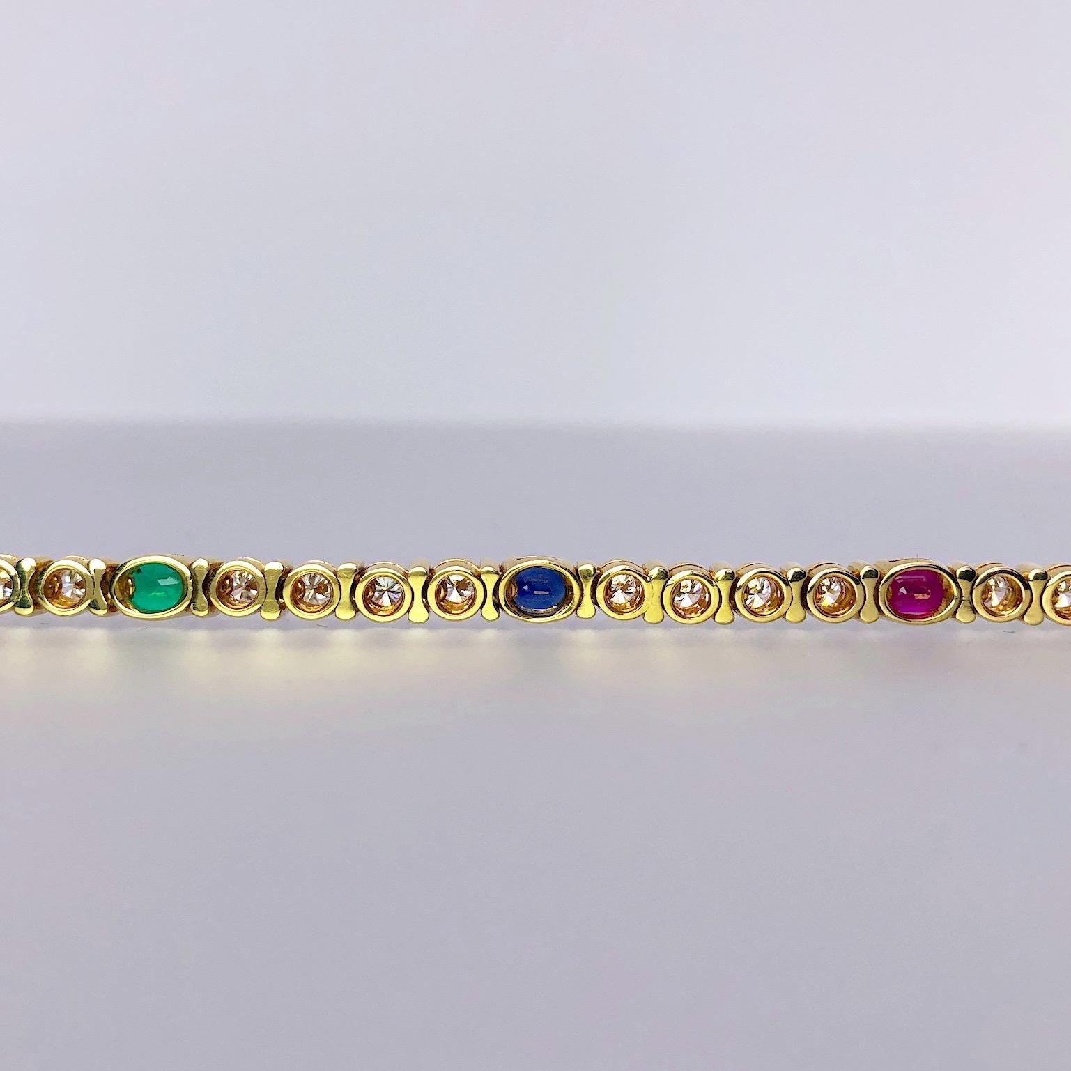 Barzizza 18KT Yellow Gold Bracelet with Diamonds, Rubies, Emeralds and Sapphires For Sale 2