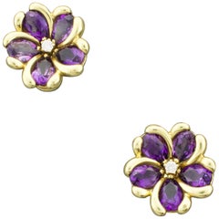 Barzizza of Valenza Amethyst and Diamond Flower Earrings in 18 Karat