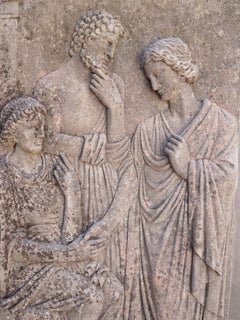 Bas Relief Carved Limestone Plaque Depicting Classical Figures