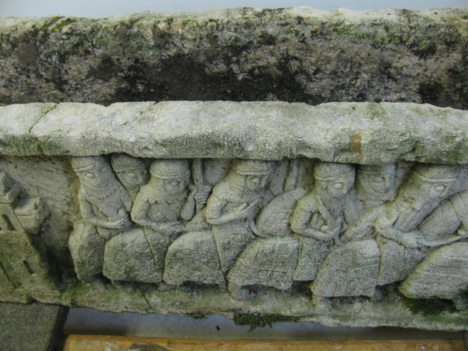 Bas Relief Cast Stone Oblong Planter with Castle and Crusaders 2