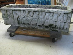 Bas Relief Cast Stone Oblong Planter with Castle and Crusaders