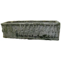 Bas Relief Cast Stone Oblong Planter with Castle and Crusaders