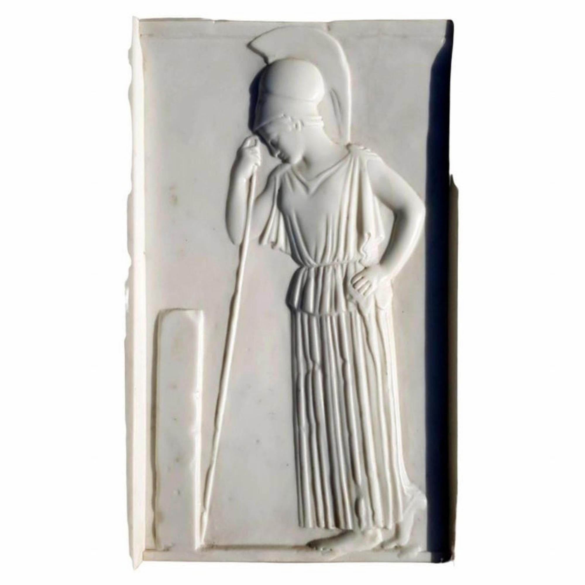 Baroque Bas-Relief in Marble Apuan Statuary of Thinking Athena End 19th Century For Sale