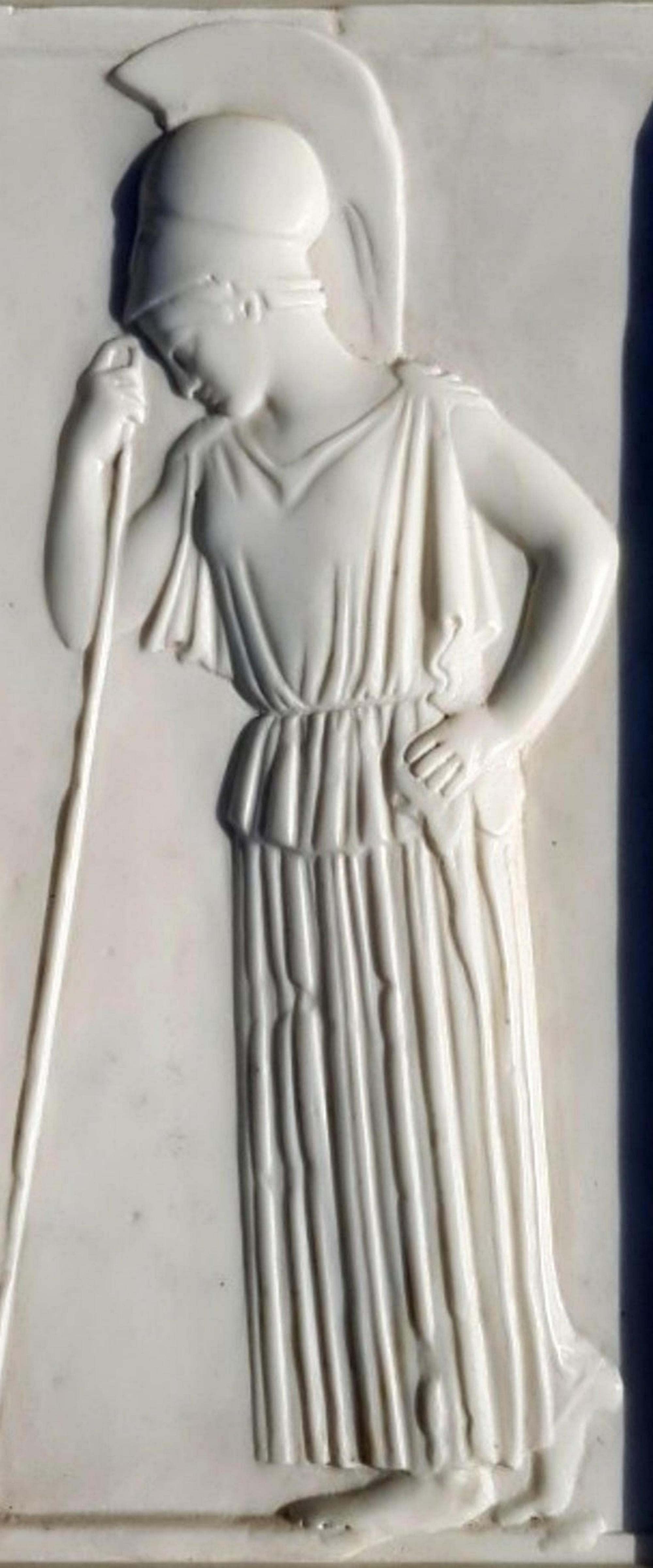 Italian Bas-Relief in Marble Apuan Statuary of Thinking Athena End 19th Century For Sale