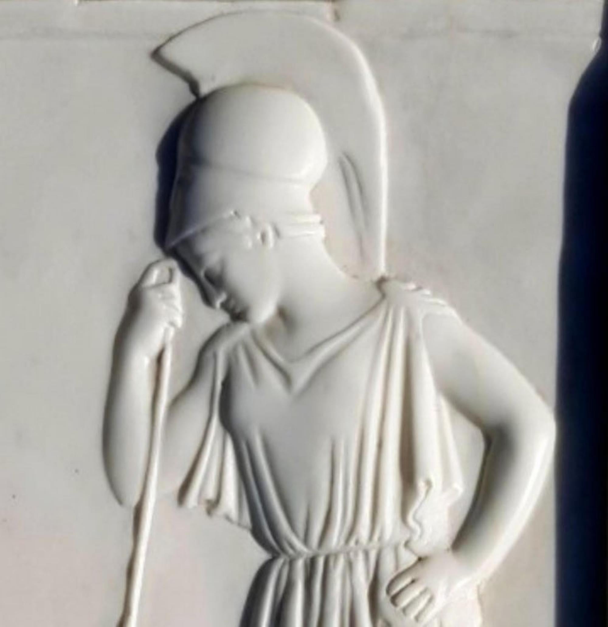 Hand-Crafted Bas-Relief in Marble Apuan Statuary of Thinking Athena End 19th Century For Sale