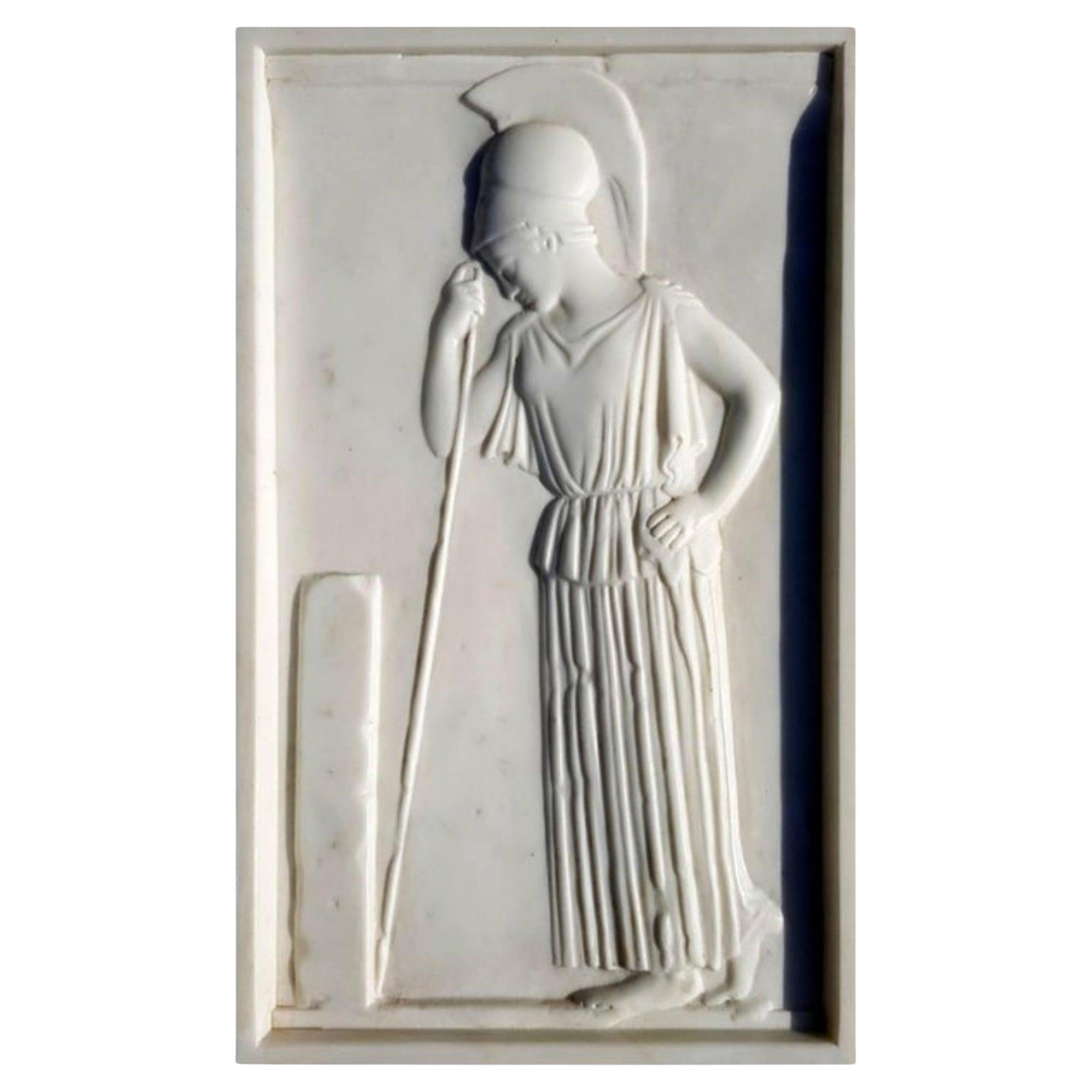 Bas-Relief in Marble Apuan Statuary of Thinking Athena End 19th Century For Sale